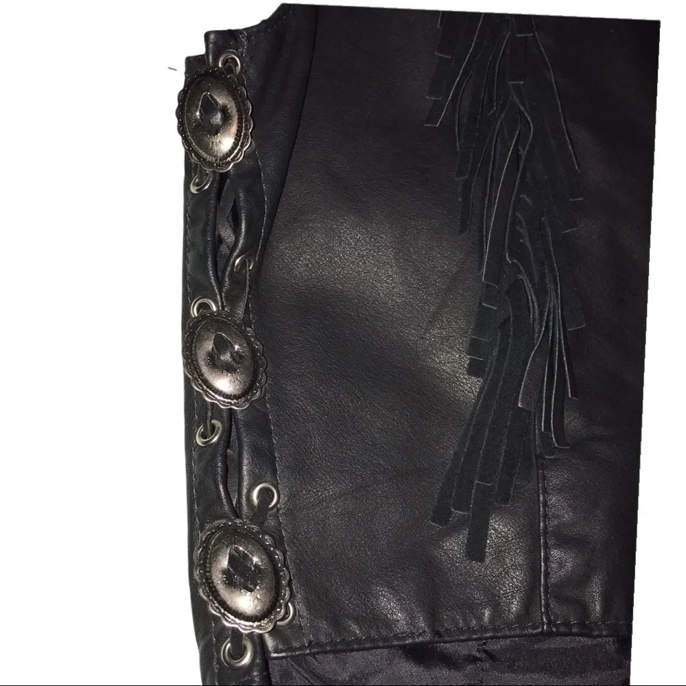 Vintage Leather Western Style Fringed Vest Unisex USA Made Corset Cabochan Lge